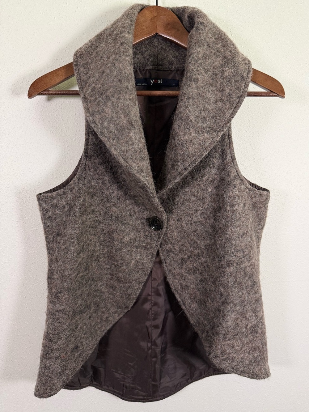 Yest Boiled Wool Vest Gray Brown Shawl Collar Waistcoat Small Dutch Designer